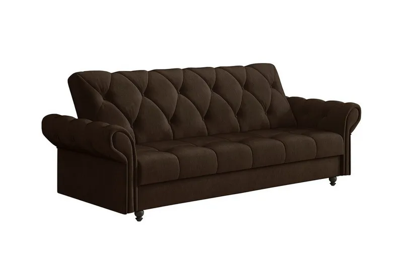 Denegal liten 3-sits Bäddsoffa Längsbäddad i Plysch - Mörkbrun (Art.nr 3030379) — Mörkbrun