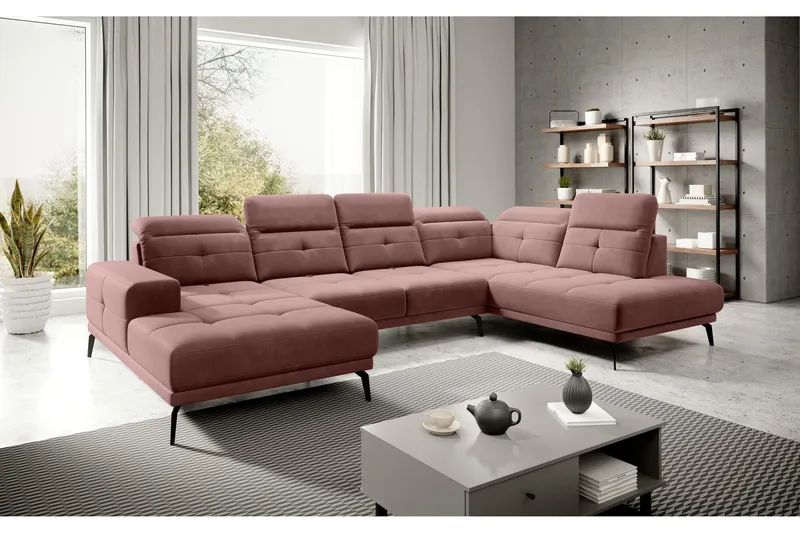Devender Soffa m. Divan och Schäslong - Rosa (Art.nr 1565068) — Rosa