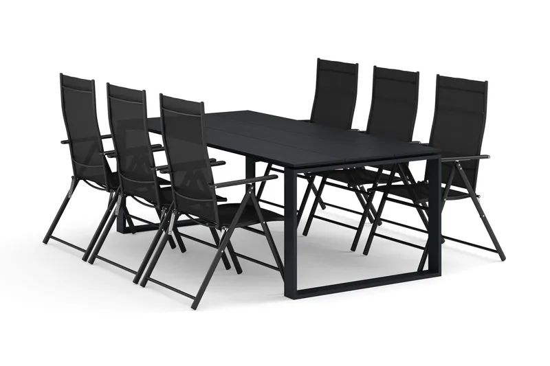 Devon utomhus matgrupp 210x100 cm med 6 positionsstolar - Svart — Comfort Garden