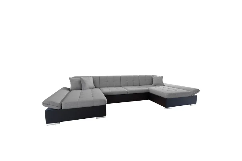 Dewitt Bäddsoffa Dubbelschäslong 4-sits i Konstläder - Svart/Grå — Svart/Grå