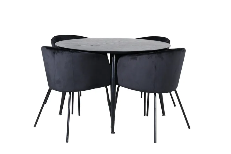 Dipp Matgrupp 115 cm Rund med 4 Berit stolar - Svart (Art.nr 3059959) — Venture Home