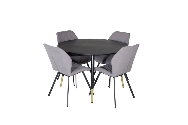 Dipp Matgrupp 115 cm Rund med 4 Gemma stolar - Svart/Guld — Venture Home