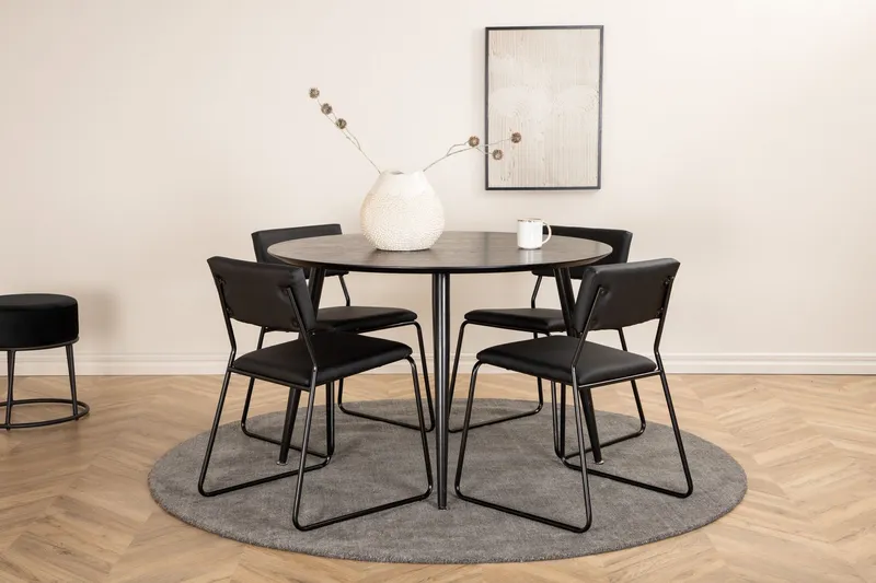 Dipp Matgrupp 115 cm Rund med 4 Kenth Stolar - Svart — Venture Home