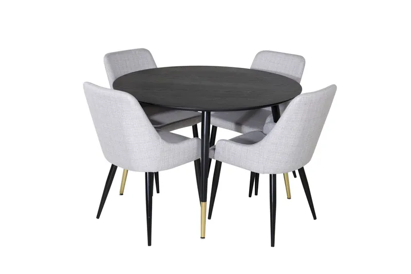 Dipp Matgrupp 115 cm Rund med 4 Plaza stolar - Svart/Guld — Venture Home