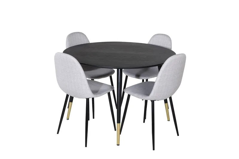 Dipp Matgrupp 115 cm Rund med 4 Polar stolar - Svart/Guld (Art.nr 3058956) — Venture Home