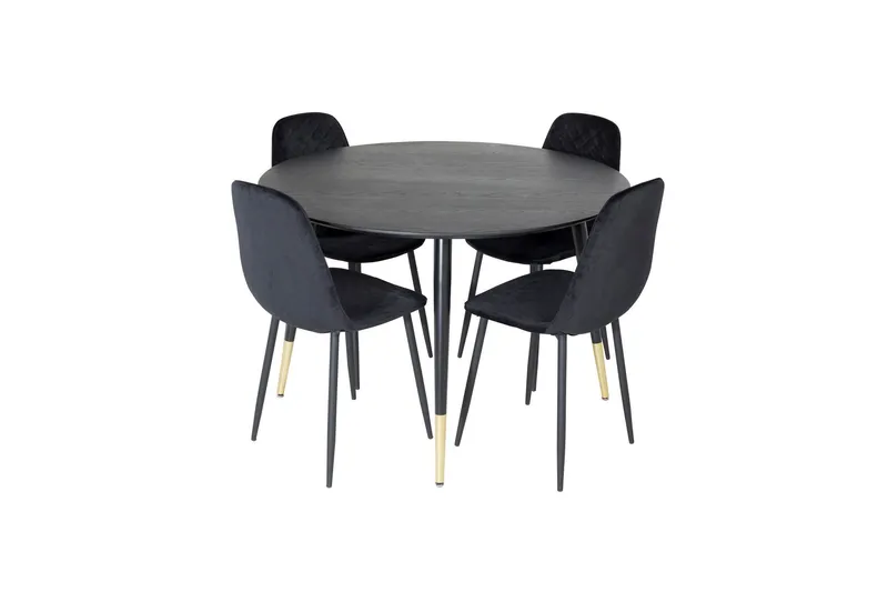 Dipp Matgrupp 115 cm Rund med 4 Polar stolar - Svart/Guld (Art.nr 3058963) — Venture Home