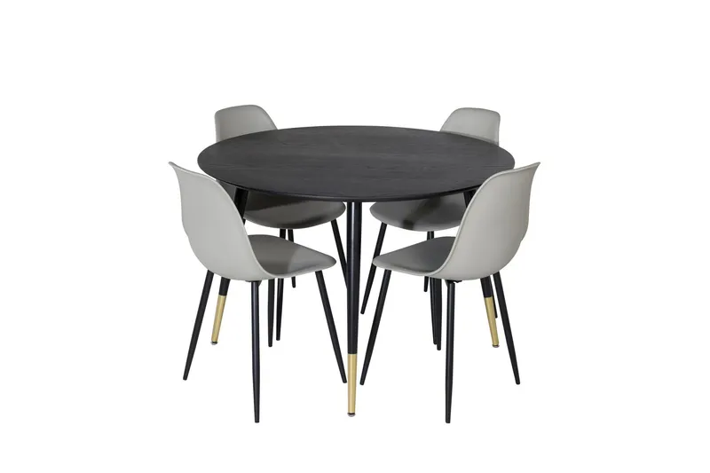 Dipp Matgrupp 115 cm Rund med 4 Polar stolar - Svart/Guld (Art.nr 3058974) — Venture Home