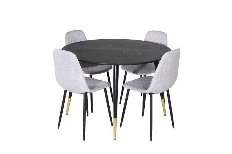 Dipp Matgrupp 115 cm Rund med 4 Polar stolar - Svart/Guld (Art.nr 3058980) — Venture Home