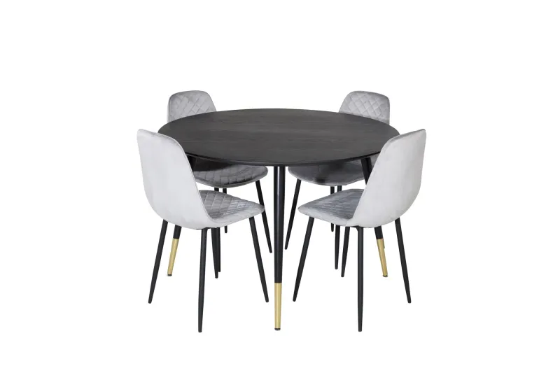 Dipp Matgrupp 115 cm Rund med 4 Polar stolar - Svart/Guld (Art.nr 3058951) — Venture Home