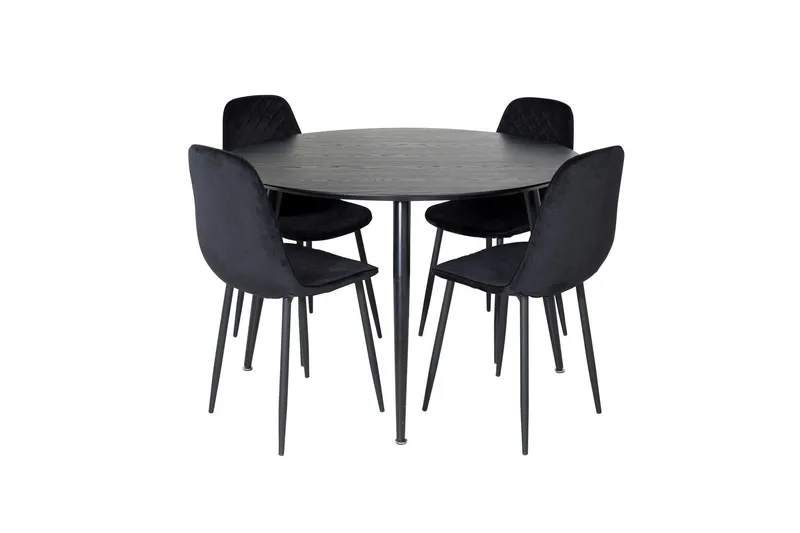 Dipp Matgrupp 115 cm Rund med 4 Polar stolar - Svart (Art.nr 3059102) — Venture Home