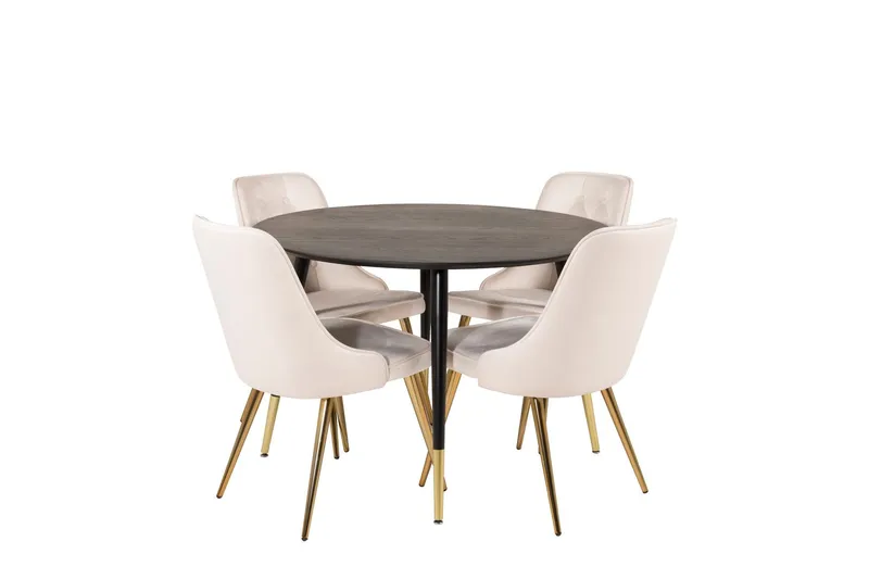 Dipp Matgrupp 115 cm Rund med 4 Velvet Deluxe stolar - Beige — Venture Home