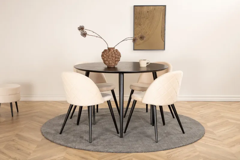 Dipp Matgrupp 115 cm Rund med 4 Velvet stolar - Beige (Art.nr 3058778) — Venture Home