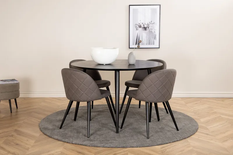 Dipp Matgrupp 115 cm Rund med 4 Velvet stolar - Svart (Art.nr 3059261) — Venture Home