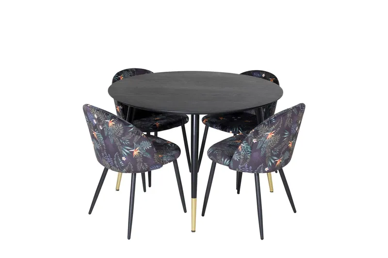Dipp Matgrupp 115 cm Rund med 4 Velvet stolar - Svart/Guld (Art.nr 3058975) — Venture Home