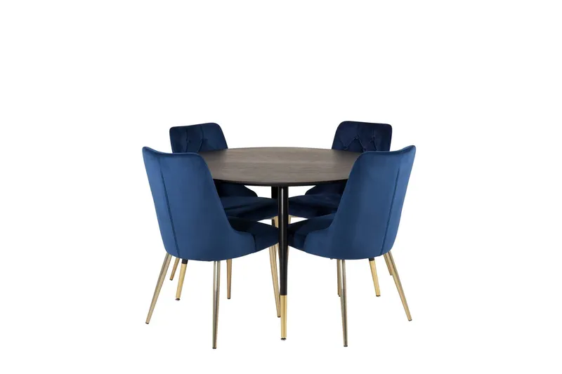 Dipp Matgrupp 115 cm Rund med 4 Velvet stolar - Svart (Art.nr 3058912) — Venture Home