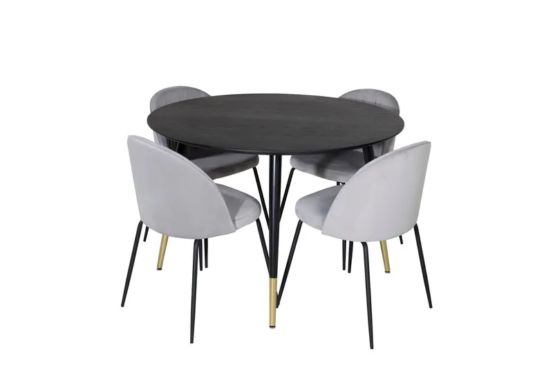 Dipp Matgrupp 115 cm Rund med 4 Wrinkles stolar - Svart/Guld — Venture Home