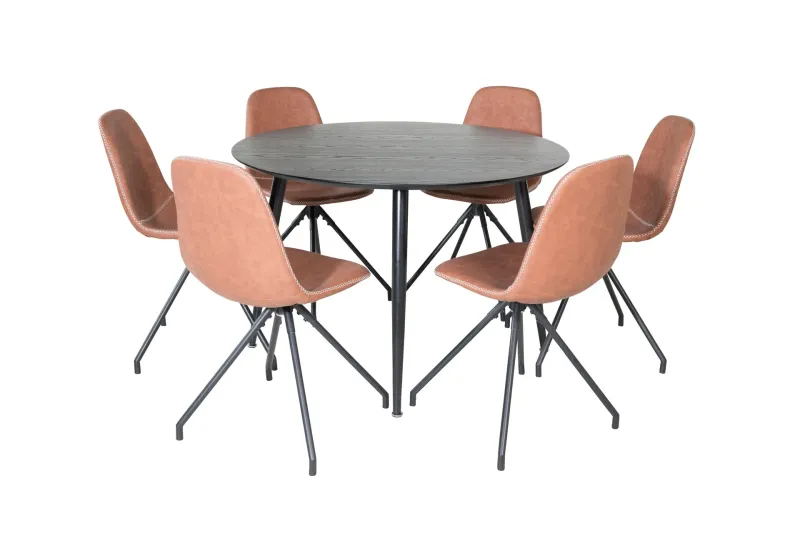 Dipp Matgrupp 115 cm Rund med 6 Polar stolar - Svart (Art.nr 3058989) — Venture Home