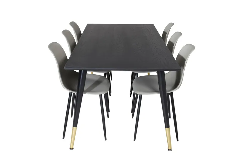 Dipp Matgrupp 180 cm Rektangulär med 6 Polar stolar - Svart/Guld (Art.nr 3058732) — Venture Home