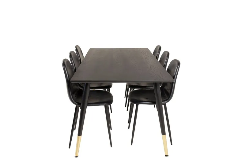 Dipp Matgrupp 180 cm Rektangulär med 6 Polar stolar - Svart/Guld (Art.nr 3058749) — Venture Home