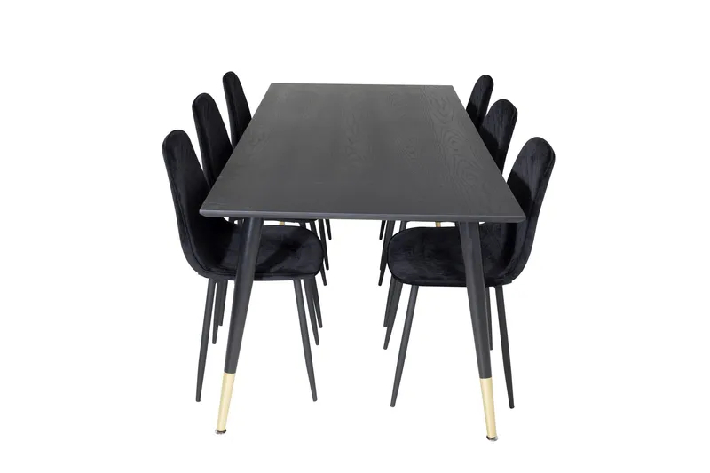 Dipp Matgrupp 180 cm Rektangulär med 6 Polar stolar - Svart/Guld (Art.nr 3058991) — Venture Home