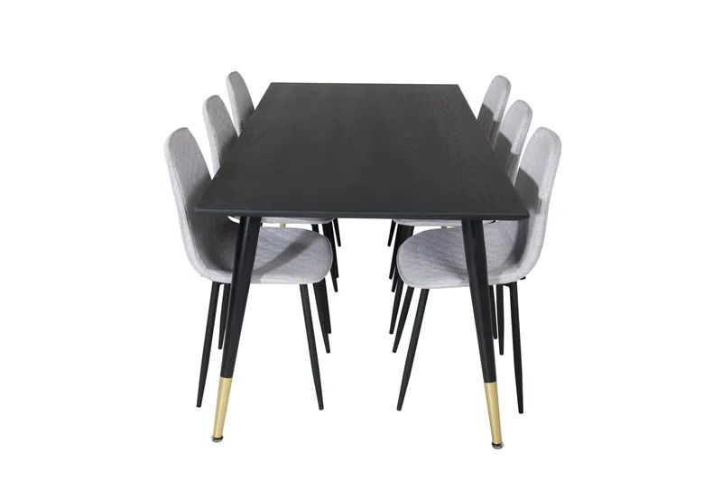 Dipp Matgrupp 180 cm Rektangulär med 6 Polar stolar - Svart/Guld (Art.nr 3059131) — Venture Home