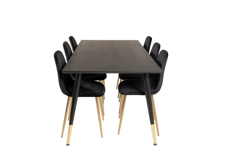 Dipp Matgrupp 180 cm Rektangulär med 6 Polar stolar - Svart/Guld (Art.nr 3058719) — Venture Home