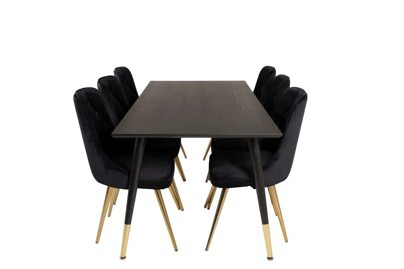 Dipp Matgrupp 180 cm Rektangulär med 6 Velvet Deluxe stolar - Svart/Guld (Art.nr 3058899) — Venture Home