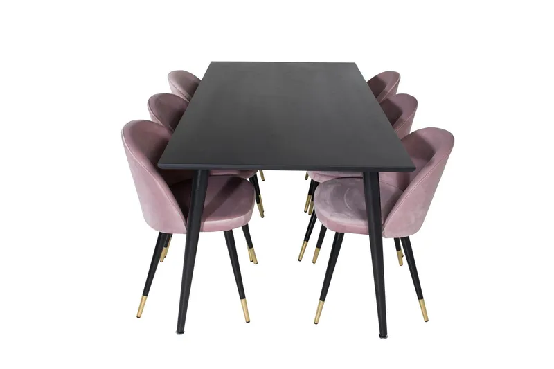 Dipp Matgrupp 180 cm Rektangulär med 6 Velvet stolar - Svart (Art.nr 3058731) — Venture Home