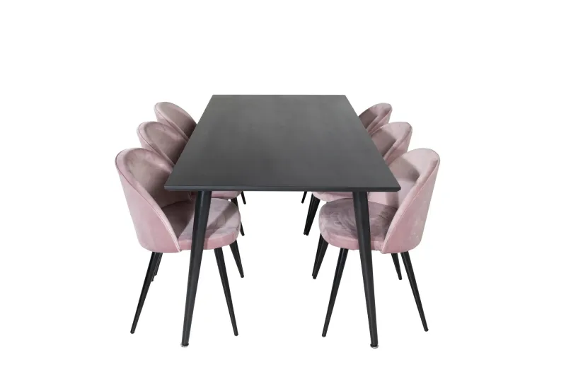 Dipp Matgrupp 180 cm Rektangulär med 6 Velvet stolar - Svart (Art.nr 3058999) — Venture Home