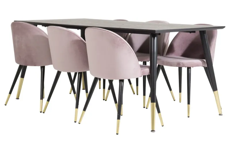 Dipp Matgrupp 180 cm Rektangulär med 6 Velvet stolar - Svart/Guld (Art.nr 3059766) — Venture Home