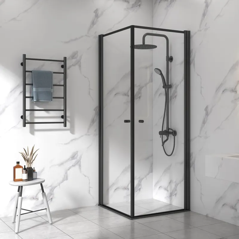 Duschhörna 80x80cm | Aluminium & säkerhetsglas | Svart ram — Lyfco