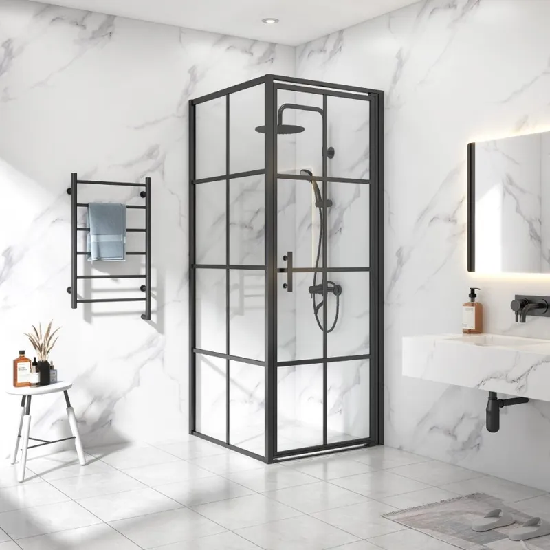 Duschhörna 80x80x200cm | 6mm säkerhetsglas | Svarta profiler — Lyfco