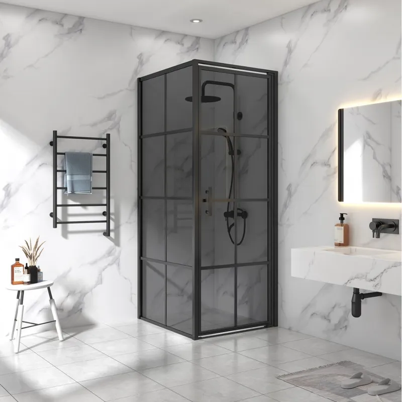 Duschhörna 90x90x200 | Svarttonat glas | Svart spröjs — Lyfco