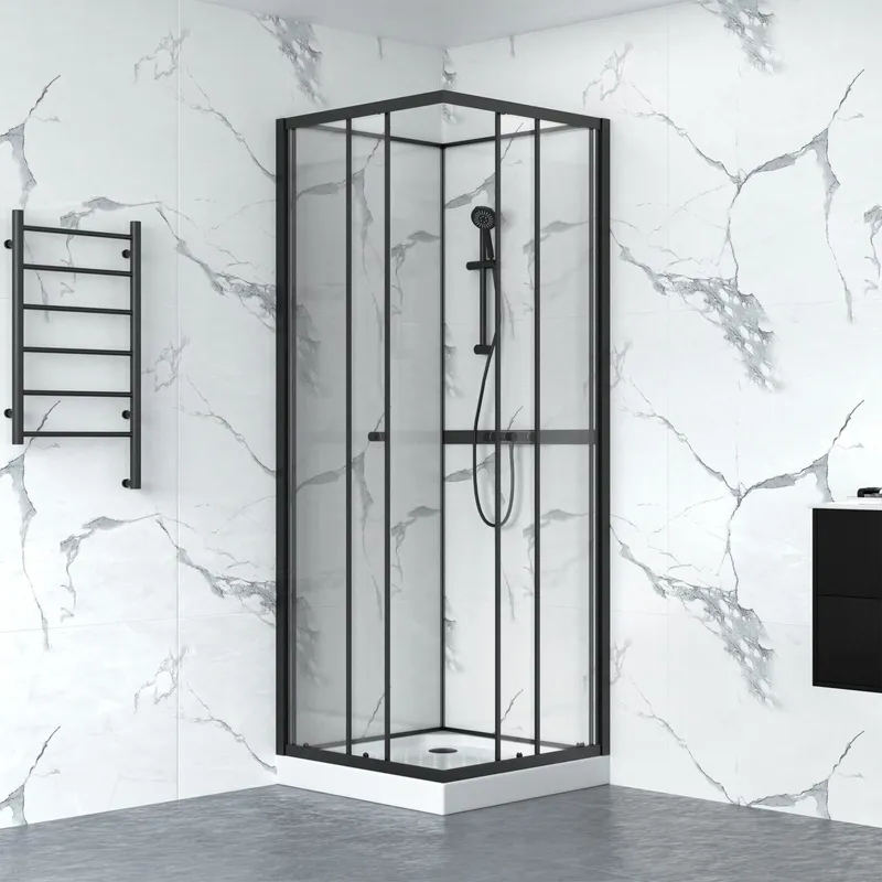 Duschkabin 80x80cm \| Aluminium & säkerhetsglas \| Svart ram (Art.nr 3424907)