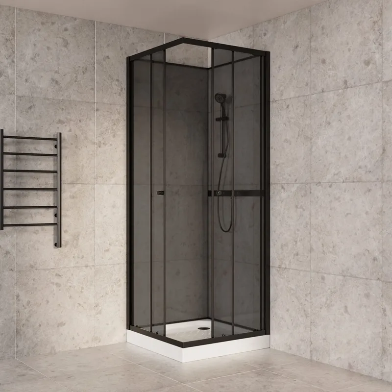 Duschkabin 90x90cm \| Aluminium & säkerhetsglas \| Svart ram (Art.nr 3437575)