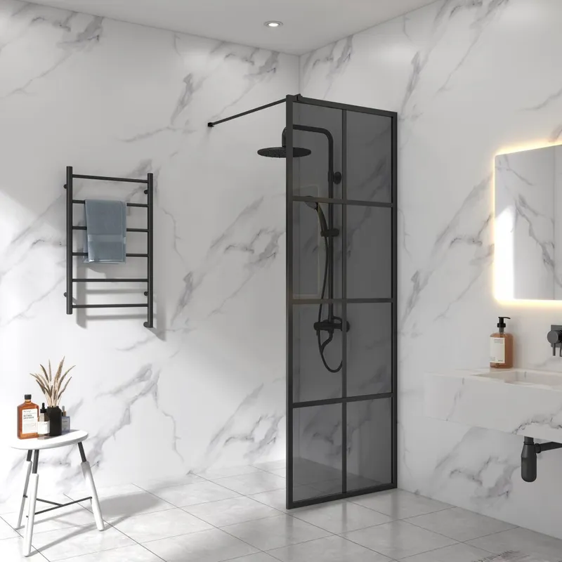 Duschvägg 70x200cm | Svarttonat glas och spröjs — Lyfco