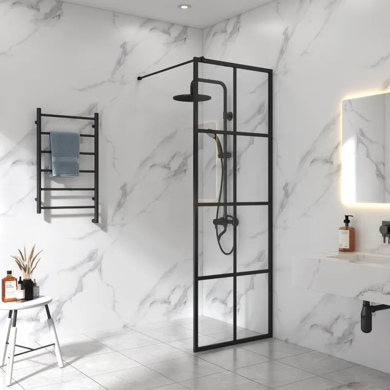 Duschvägg svart spröjs 60x200cm | 6mm säkerhetsglas | Industridesign — Lyfco