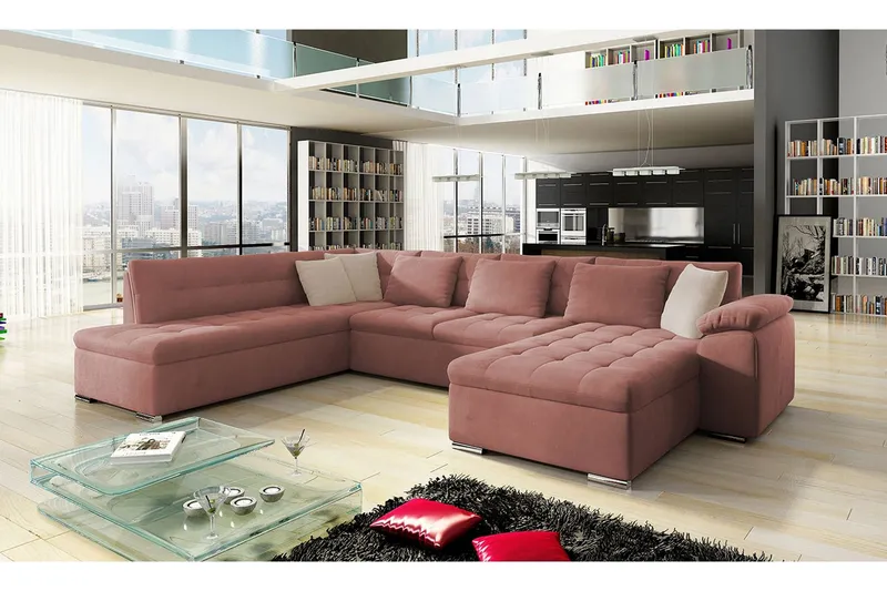 Dynir Bäddsoffa m. Divan och Schäslong 4-sits - Rosa (Art.nr 1576918) — Rosa