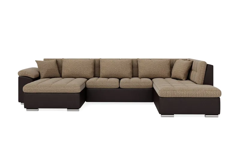 Dynir Stor Hörnbäddsoffa Divan med Förvaring Vänster 350 cm Bred - Beige / Brun — Beige / Brun
