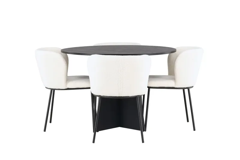 Edina Matgrupp 110 cm Rund med 4 Edina Stolar - Svart — Venture Home