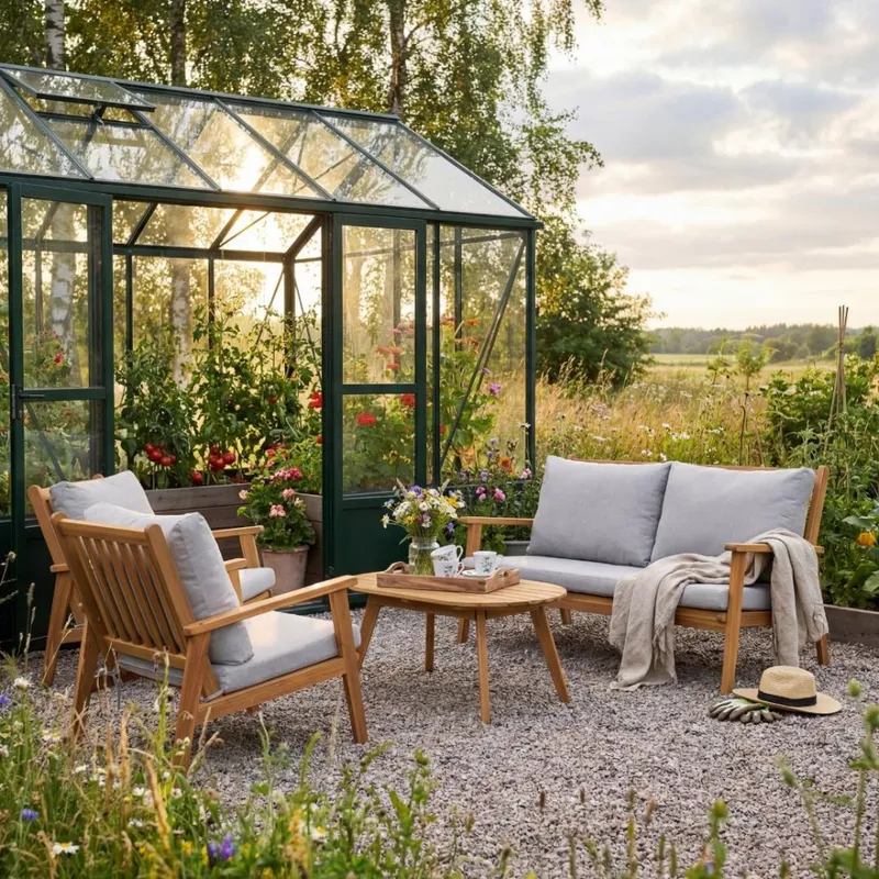 Elegant loungeset i trä | Akacia | Loungegrupp utomhus | Grå — Lyfco