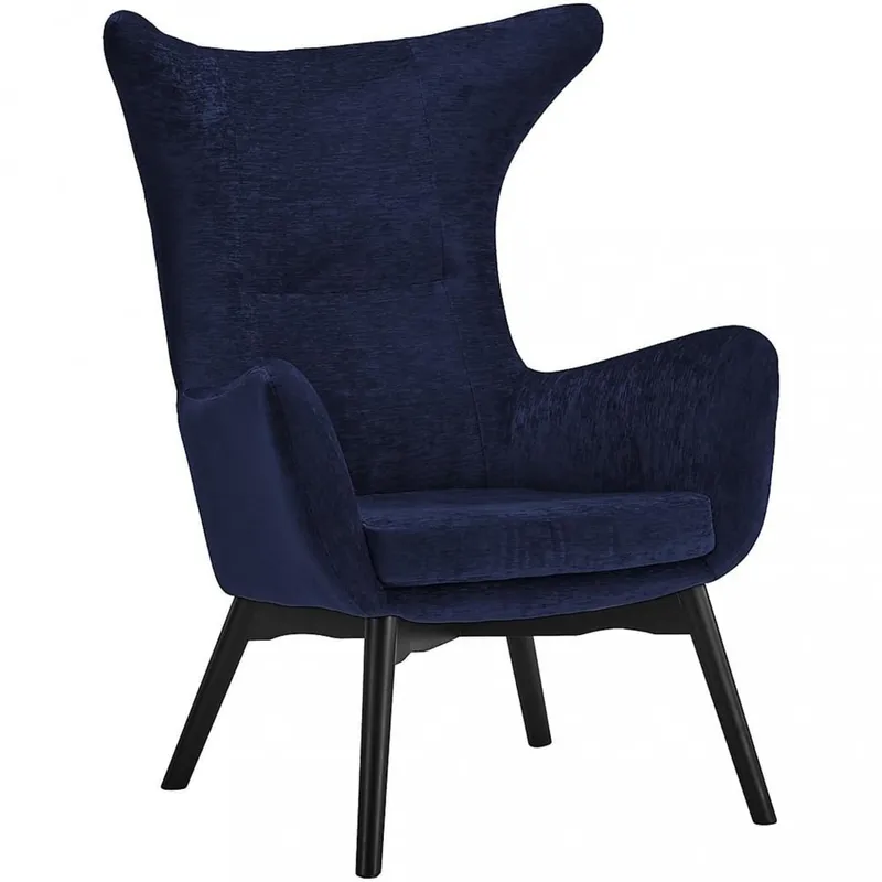 Elegant textilfåtölj med hög rygg | Mörkblå | Kim — outl1.se