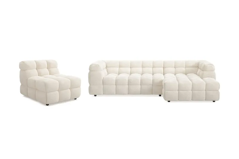 Elise Bubblig Soffgrupp 4-sits Divansoffa Höger + Fåtölj - Beige — Andrarum