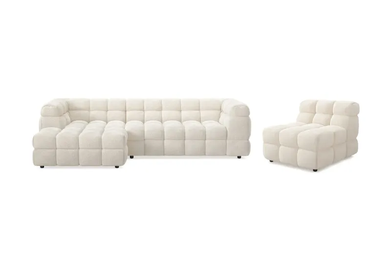Elise Bubblig Soffgrupp 4-sits Divansoffa Vänster + Fåtölj - Beige — Andrarum