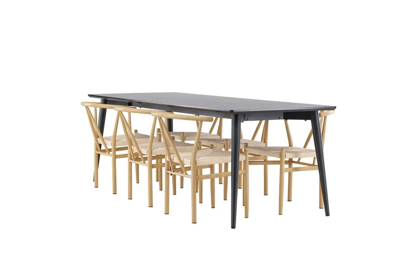 Ellis Matgrupp 230 cm Rektangulär med 6 Alfons stolar - Svart/Beige — Venture Home
