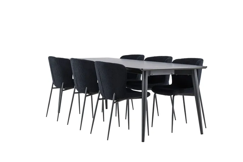 Ellis Matgrupp 230 cm Rektangulär med 6 Modesto stolar - Svart/Svart — Venture Home