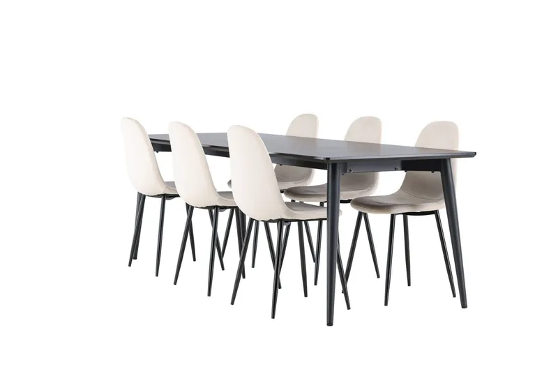 Ellis Matgrupp 230 cm Rektangulär med 6 Polar stolar - Svart/Beige — Venture Home