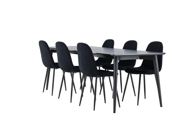 Ellis Matgrupp 230 cm Rektangulär med 6 Polar stolar - Svart/Svart — Venture Home