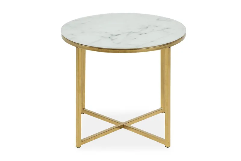 Epiffer Soffbord 50 cm Runt Marmormönster - Vit/Grå/Mässing — Concept 55