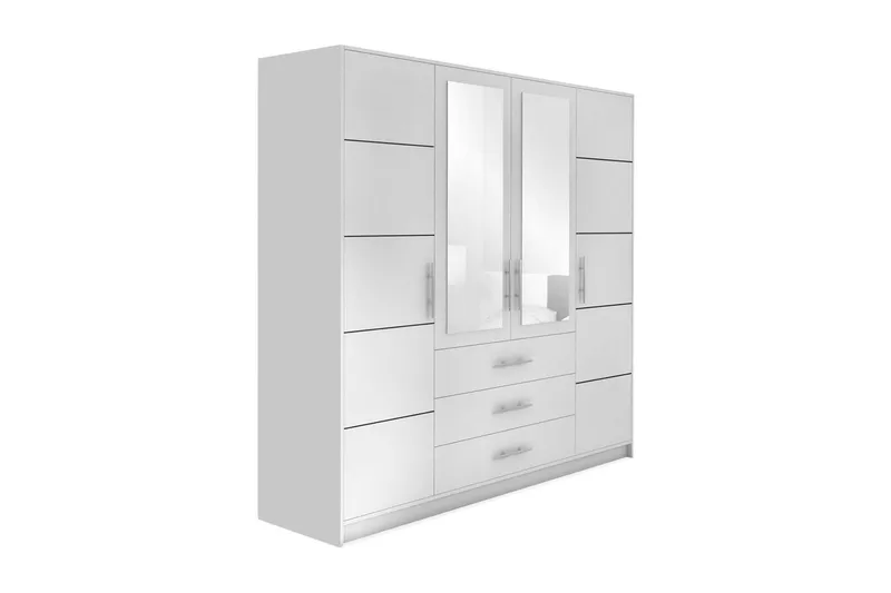 Escaldes Stor Garderob med Spegel 196 cm bred 200 cm hög - Vit — Scandinavian Choice